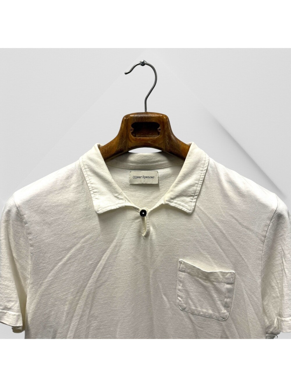 Oliver Spencer Hawthorn Polo Shirt Mens Solid White Short Sleeve Sz XL